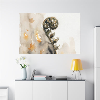 Fern Unfurling Watercolor Canvas Art | Earthy Japandi Art