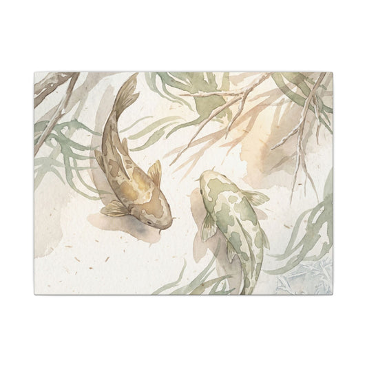 Koi Pond Canvas Art | Winter Japandi Watercolor Art Art Print