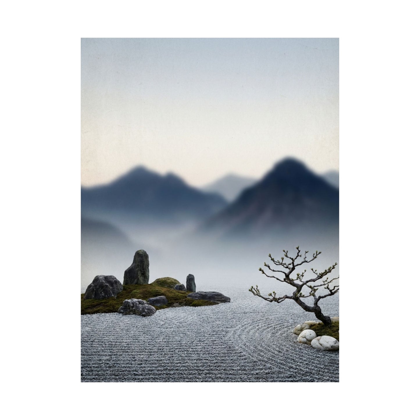 Dawn Mountain Mist Wall Art Print - Zen Shibui