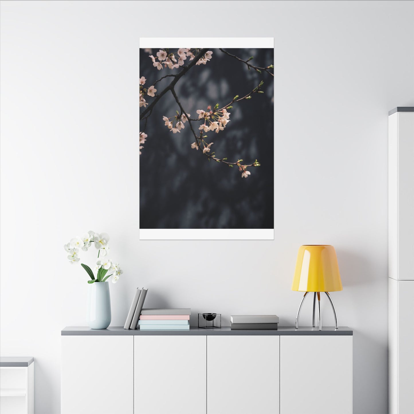 Cherry Blossom Moody Minimal Canvas Art | Bold Dark Japandi Art