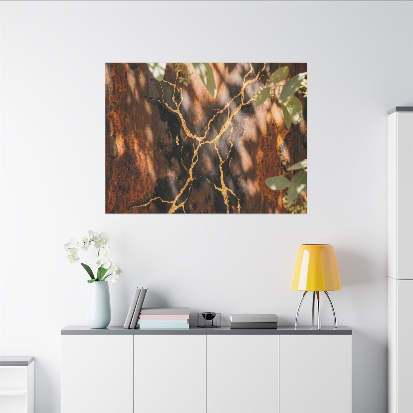 Kanso Rust Patina Canvas Art - Kintsugi Gold Vein