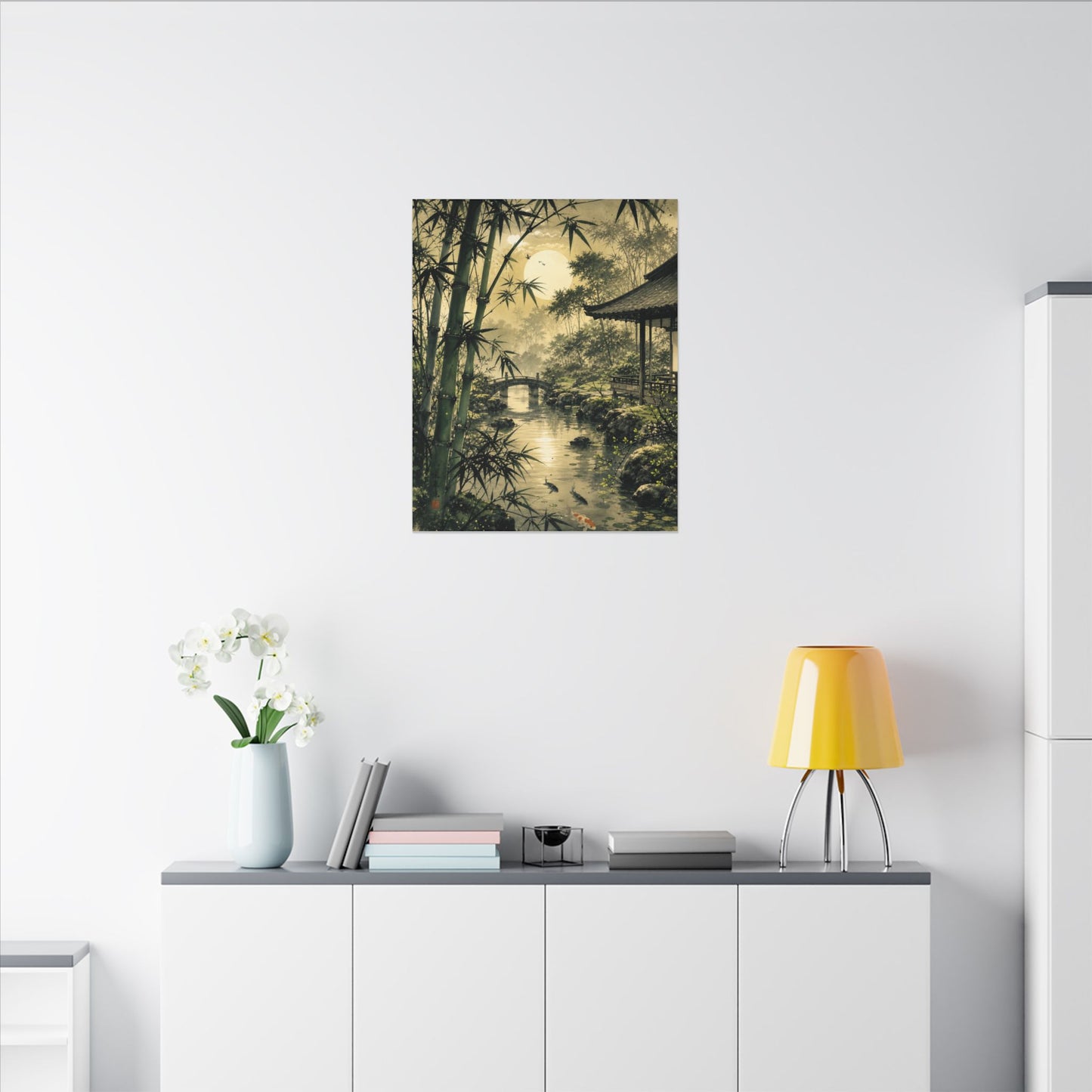 Moonlit Garden Sumi E Canvas Art | Calm Zen Art