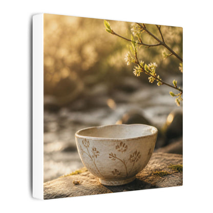 Neutral Ceramic Bowl Canvas Art - Japanese Pattern Japandi