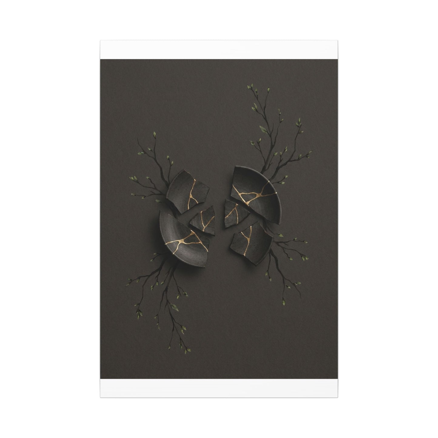 Sophisticated Broken Pottery Canvas Art - Charcoal Ink Dark Japandi