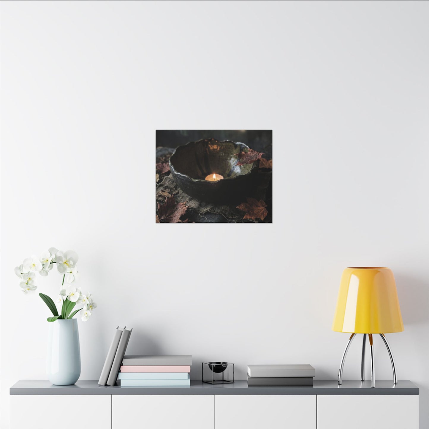 Candlelight Ceramic Bowl Canvas Art - Dark Japandi Kanso