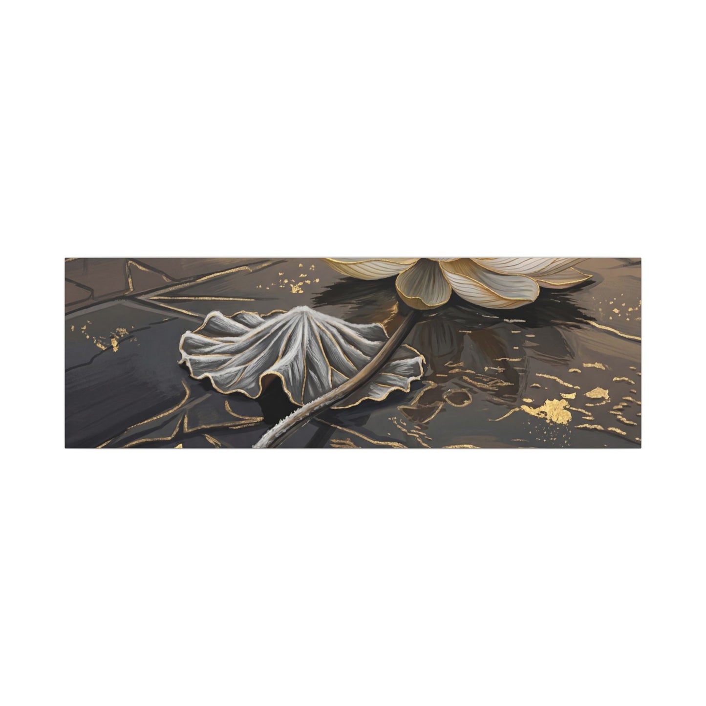 Kintsugi Lotus Flower in Golden Hour | Gold Vein Canvas Art