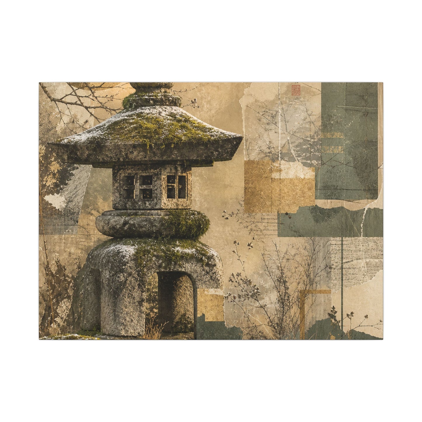 Elegant Stone Lantern Canvas Art - Texture Japandi