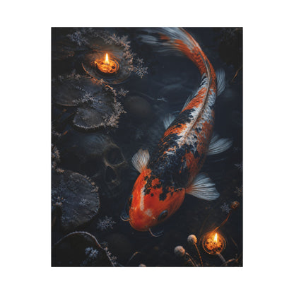 Koi Pond Canvas Art | Winter Dark Japandi Shadow Zen Art
