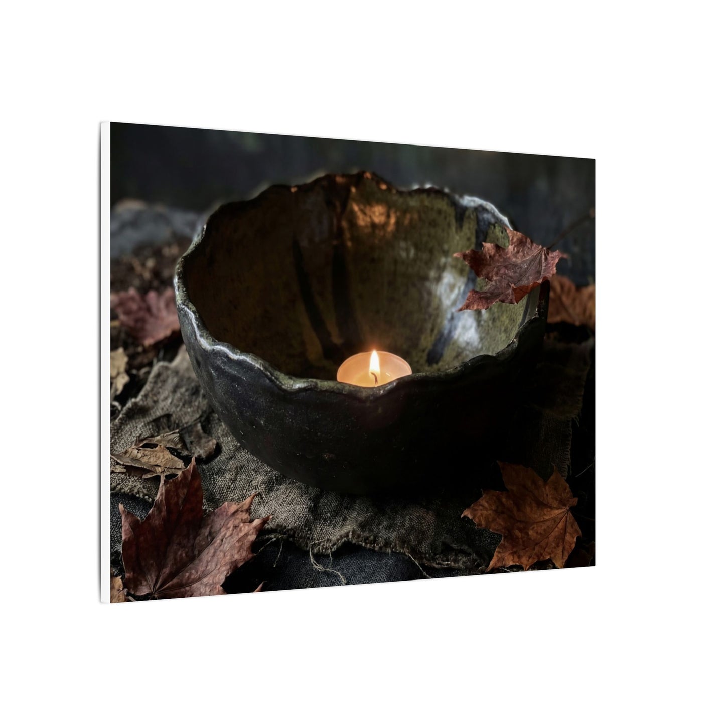 Candlelight Ceramic Bowl Canvas Art - Dark Japandi Kanso
