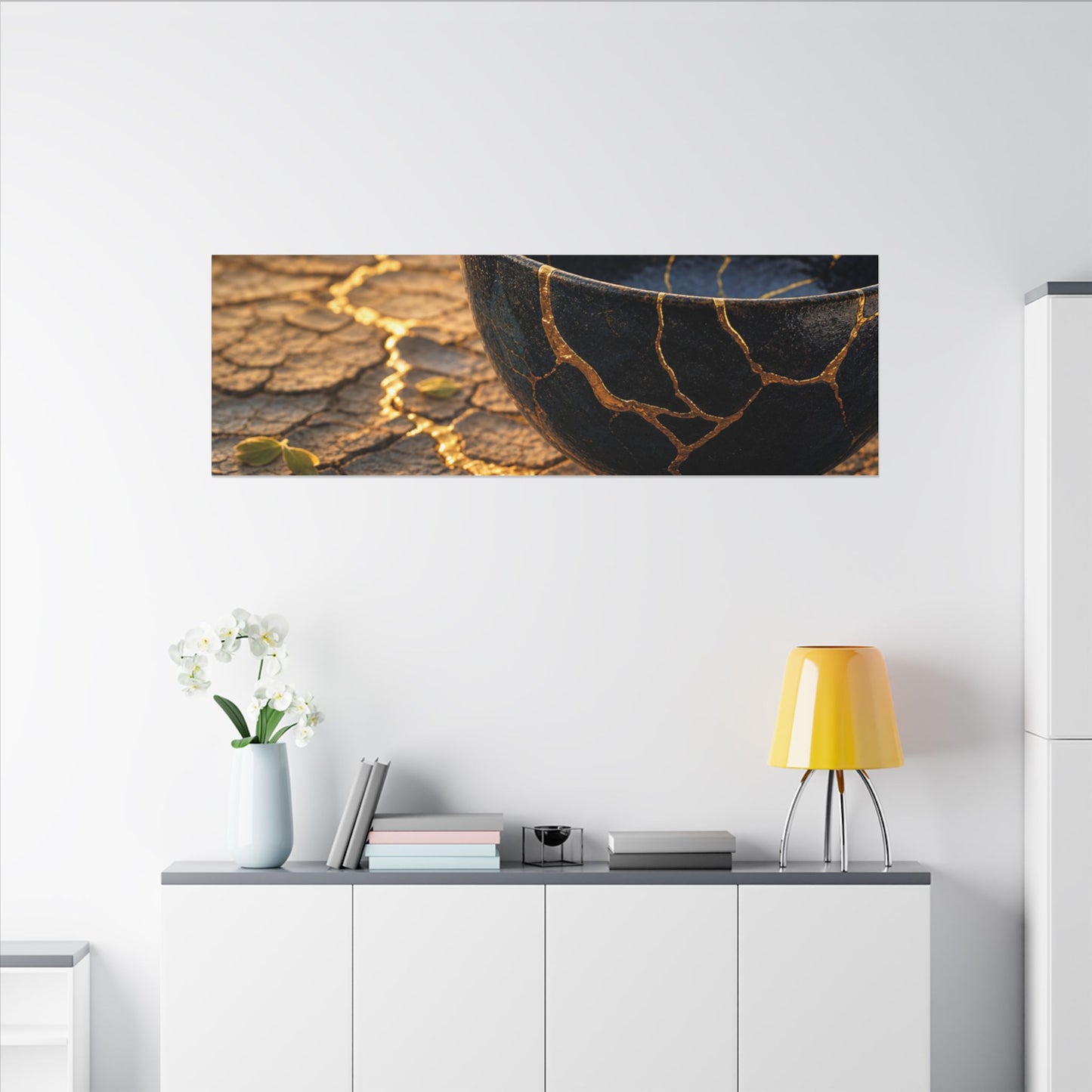 Golden Hour Cracked Earth Canvas Art - Kintsugi Fukinsei