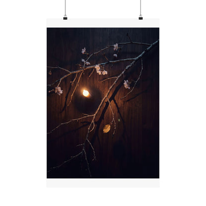 Sophisticated Cherry Blossom Wall Art Print - Moody Minimal Dark Japandi