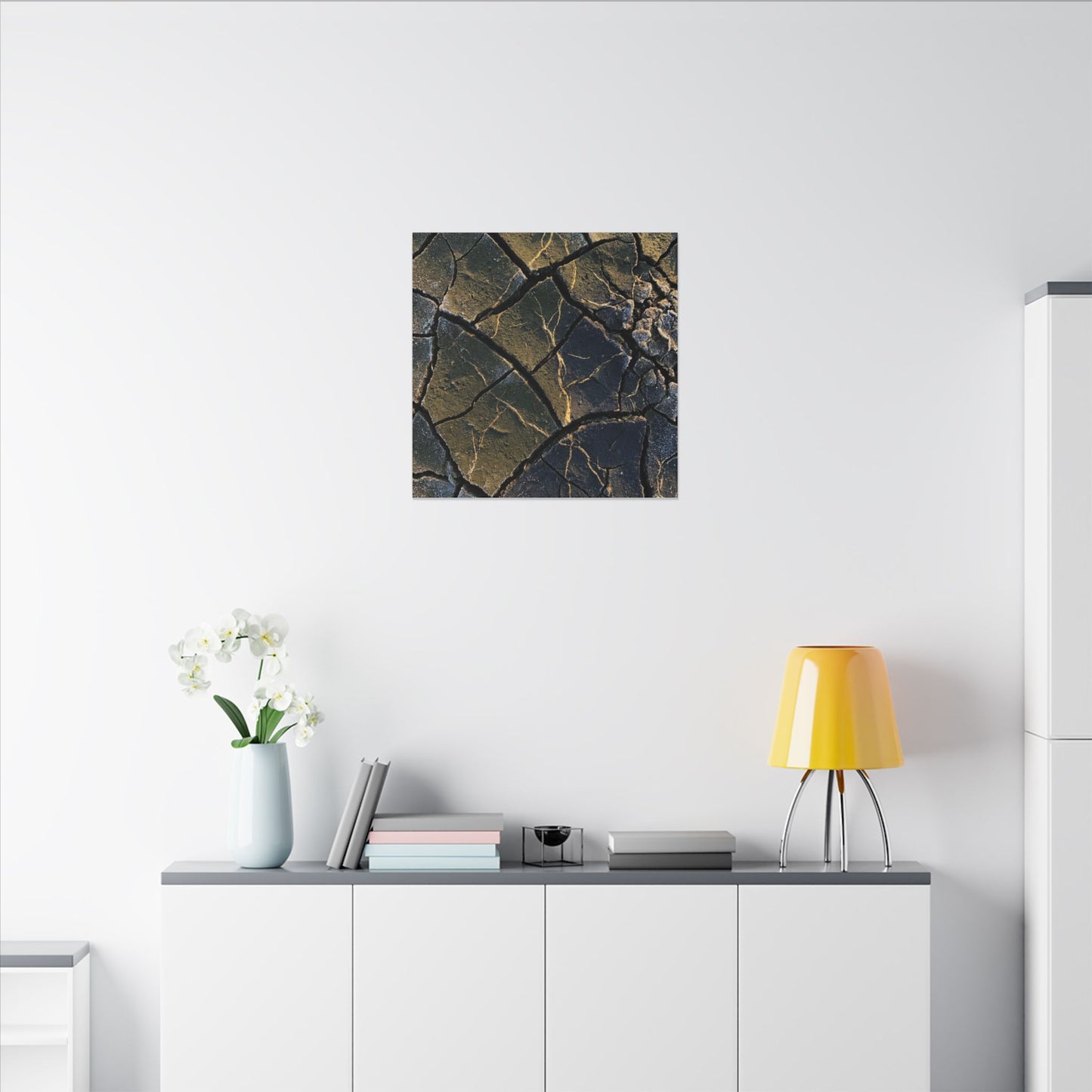 Winter Cracked Earth Moody Minimal Canvas Art | Atmospheric Decor