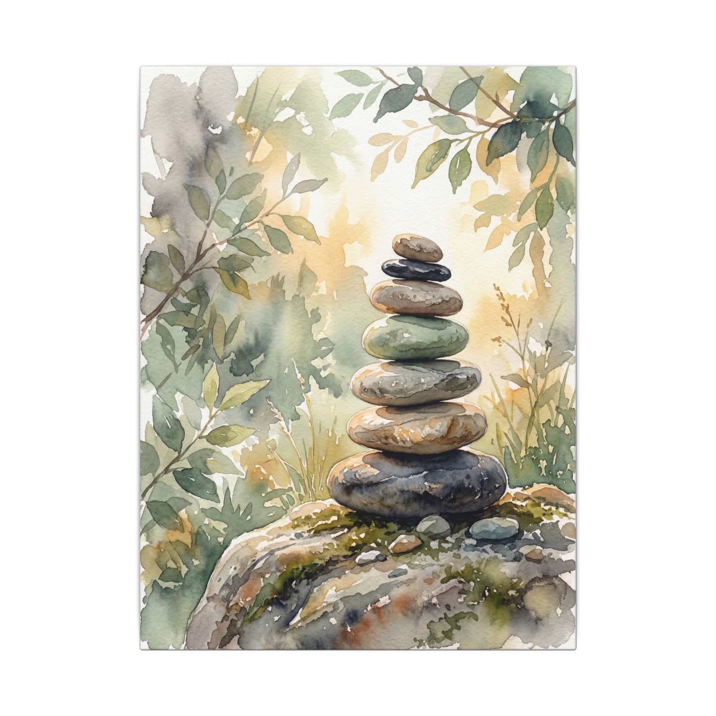 Golden Hour River Stones Canvas Art - Japandi Mono No Aware