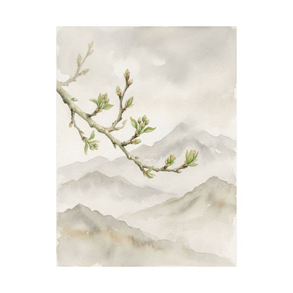 Overcast Mountain Mist Wall Art Print - Japandi Mono No Aware