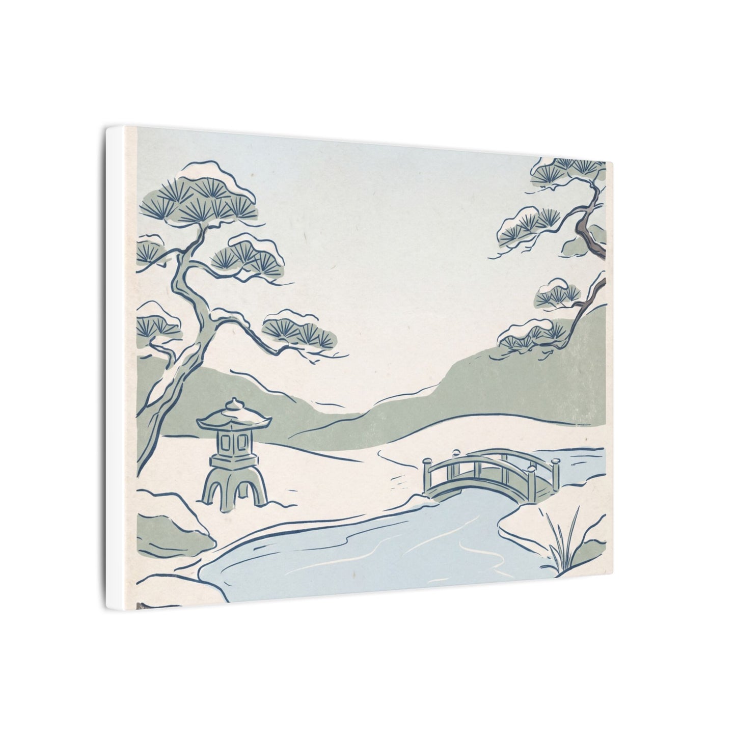 Japandi Moonlit Garden in Moonlight | Minimal Line Canvas Art