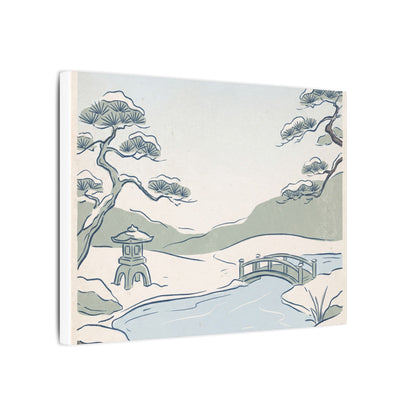 Japandi Moonlit Garden in Moonlight | Minimal Line Canvas Art