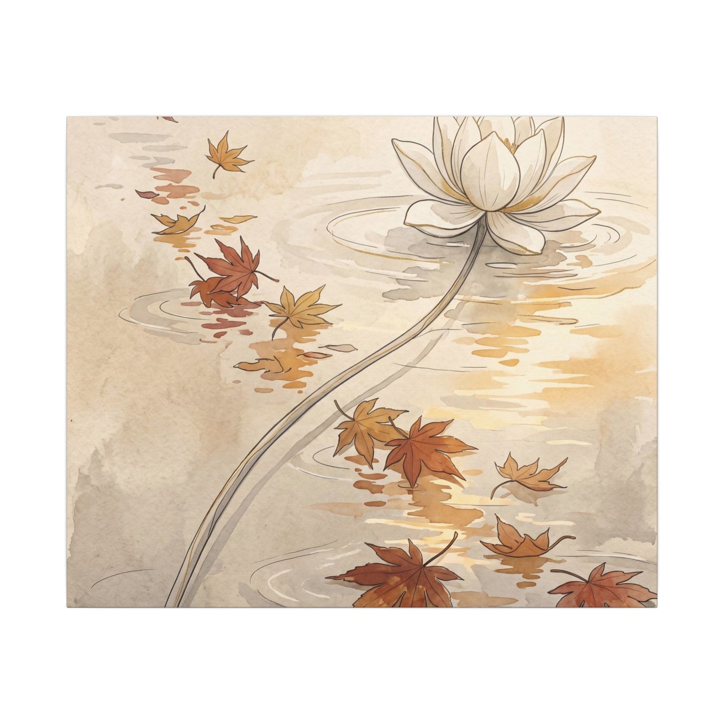 Lotus Flower Canvas Art | Autumn Japandi Minimal Line Art