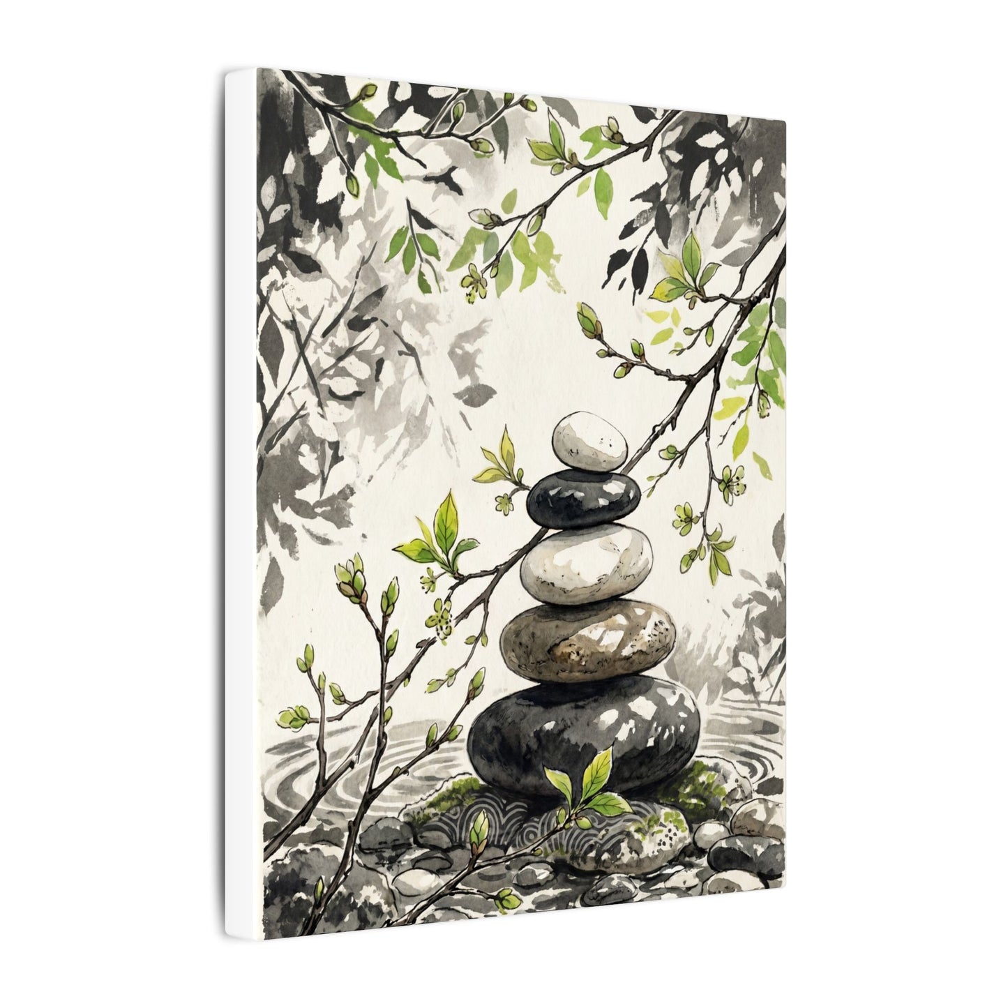 Spring River Stones Japanese Pattern Canvas Art | Elegant Decor