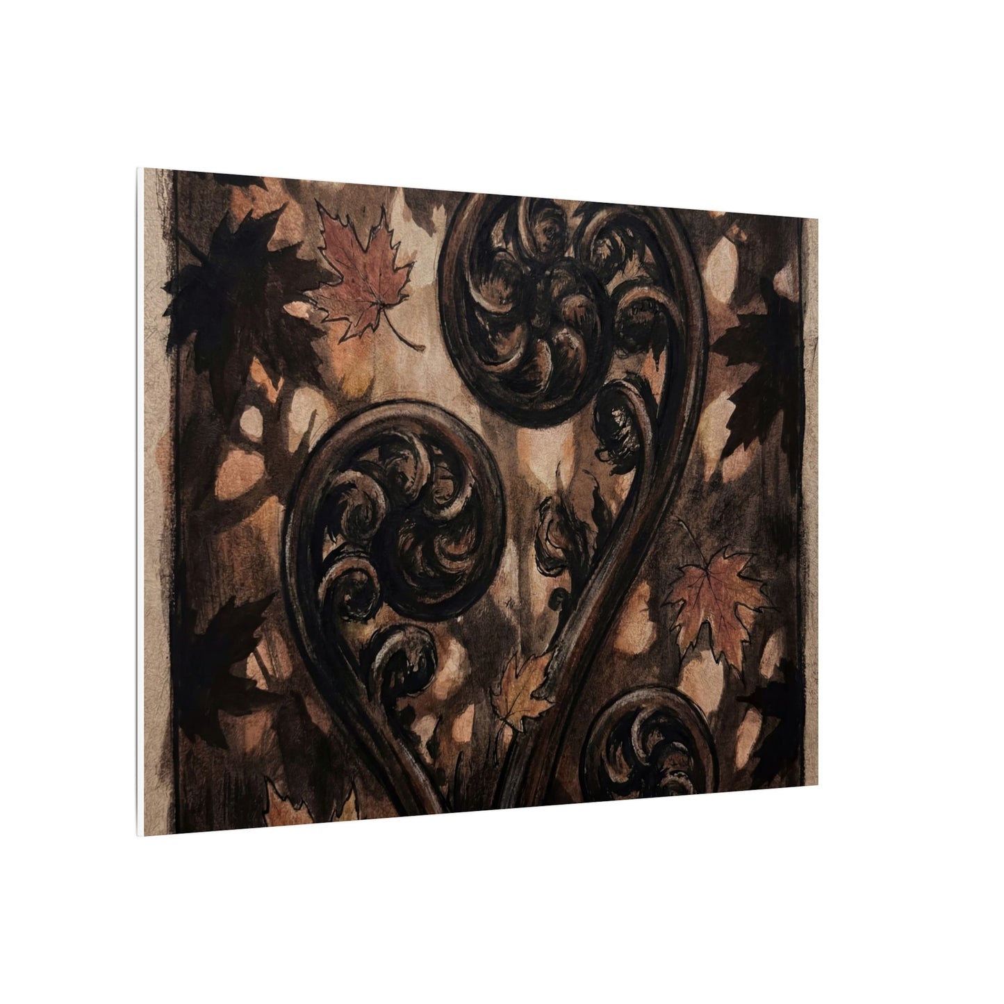 Mono No Aware Fern Unfurling Canvas Art - Dark Japandi Charcoal Ink