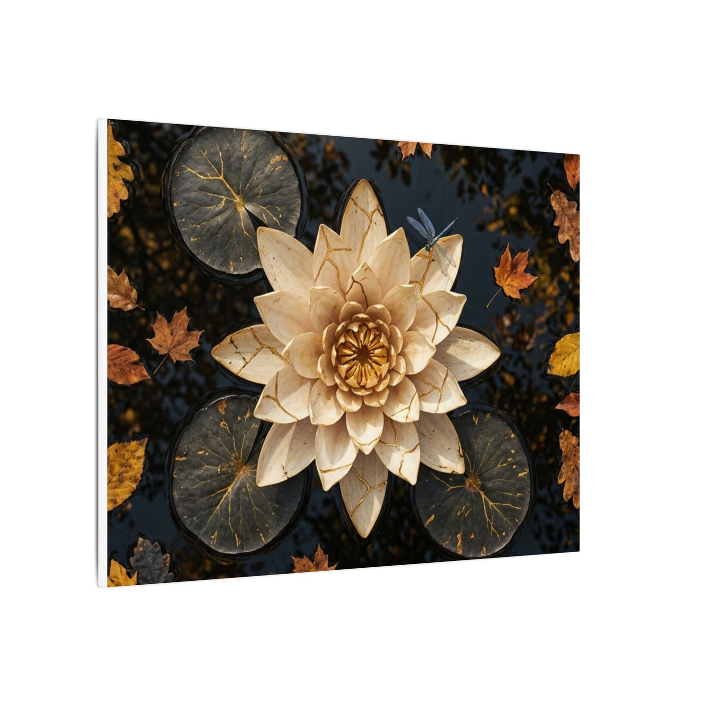 Kintsugi Lotus Flower in Dappled | Gold Repair Canvas Art