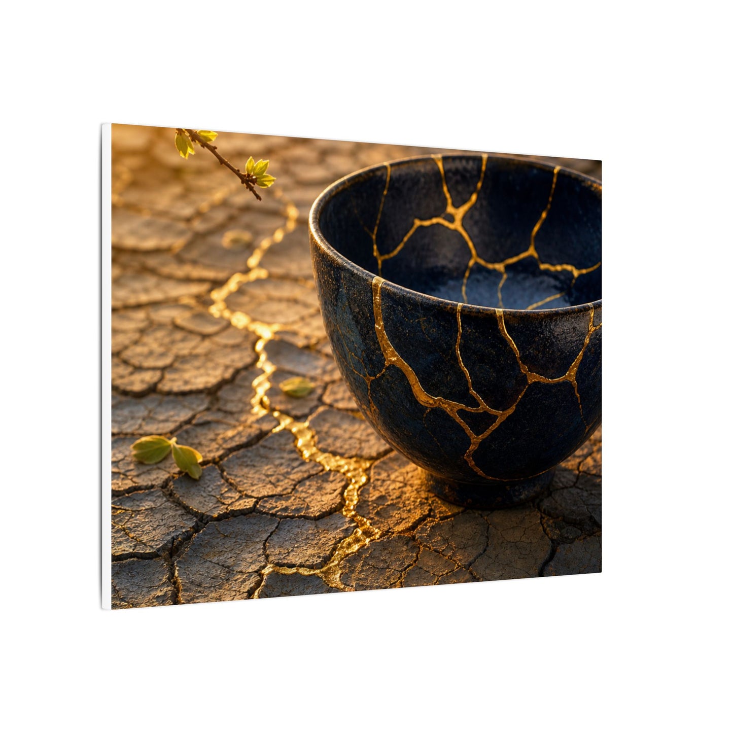 Golden Hour Cracked Earth Canvas Art - Kintsugi Fukinsei