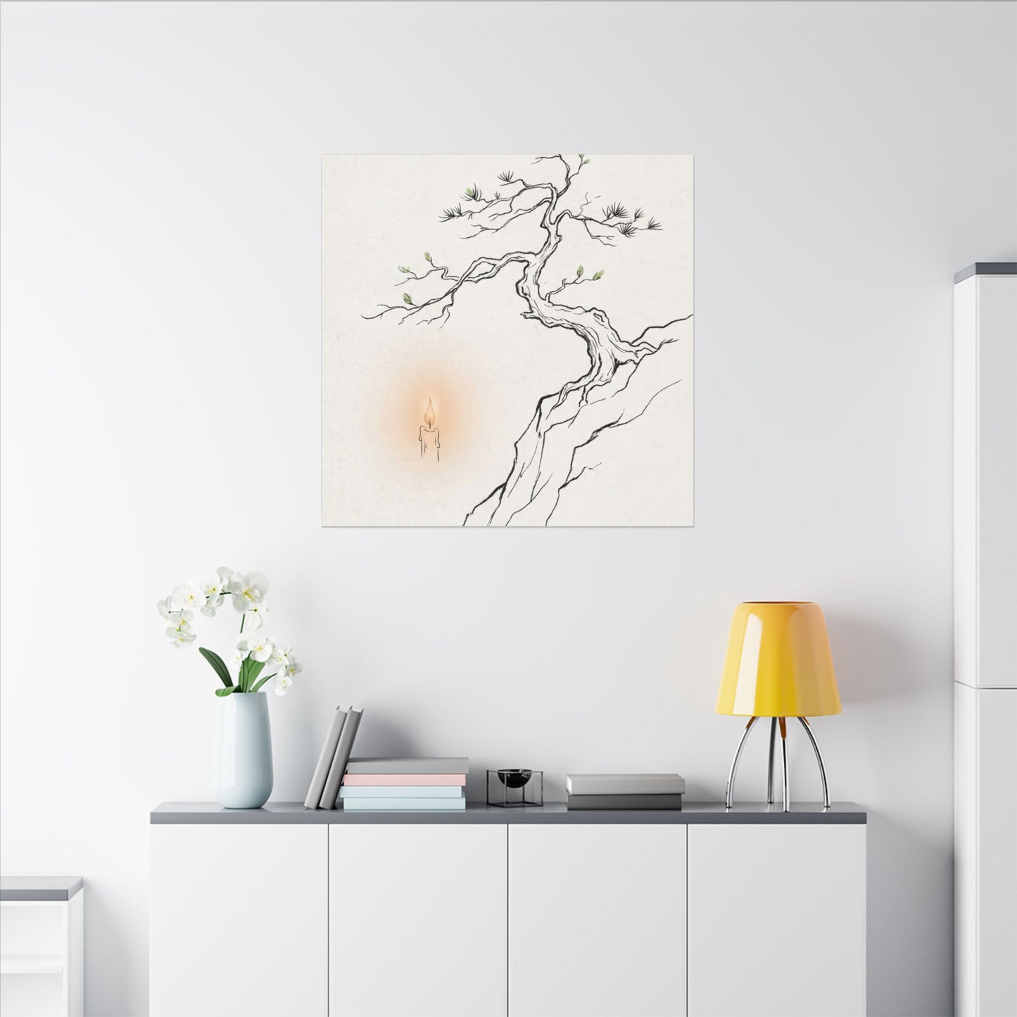 Candlelight Pine Tree Canvas Art - Japandi Shibui