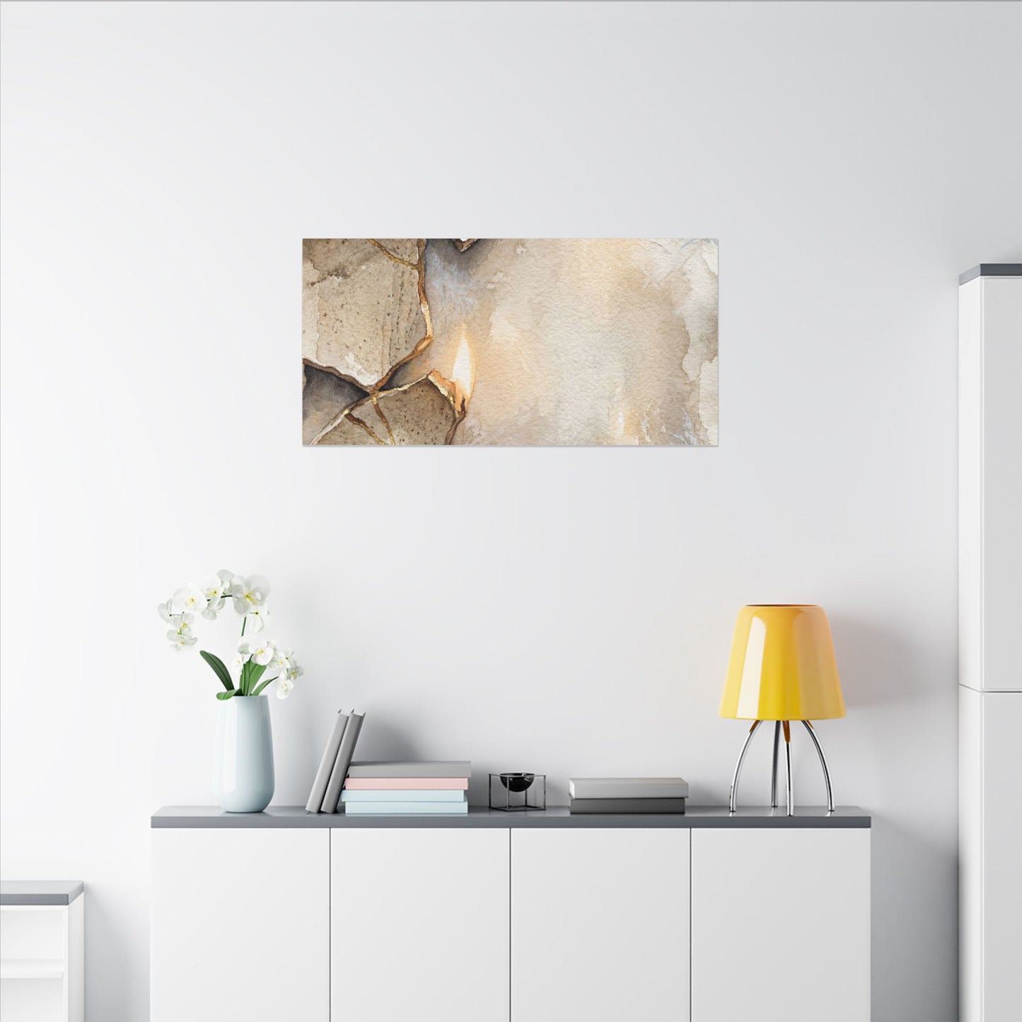 Broken Pottery Winter Canvas Art | Japandi Warm Design