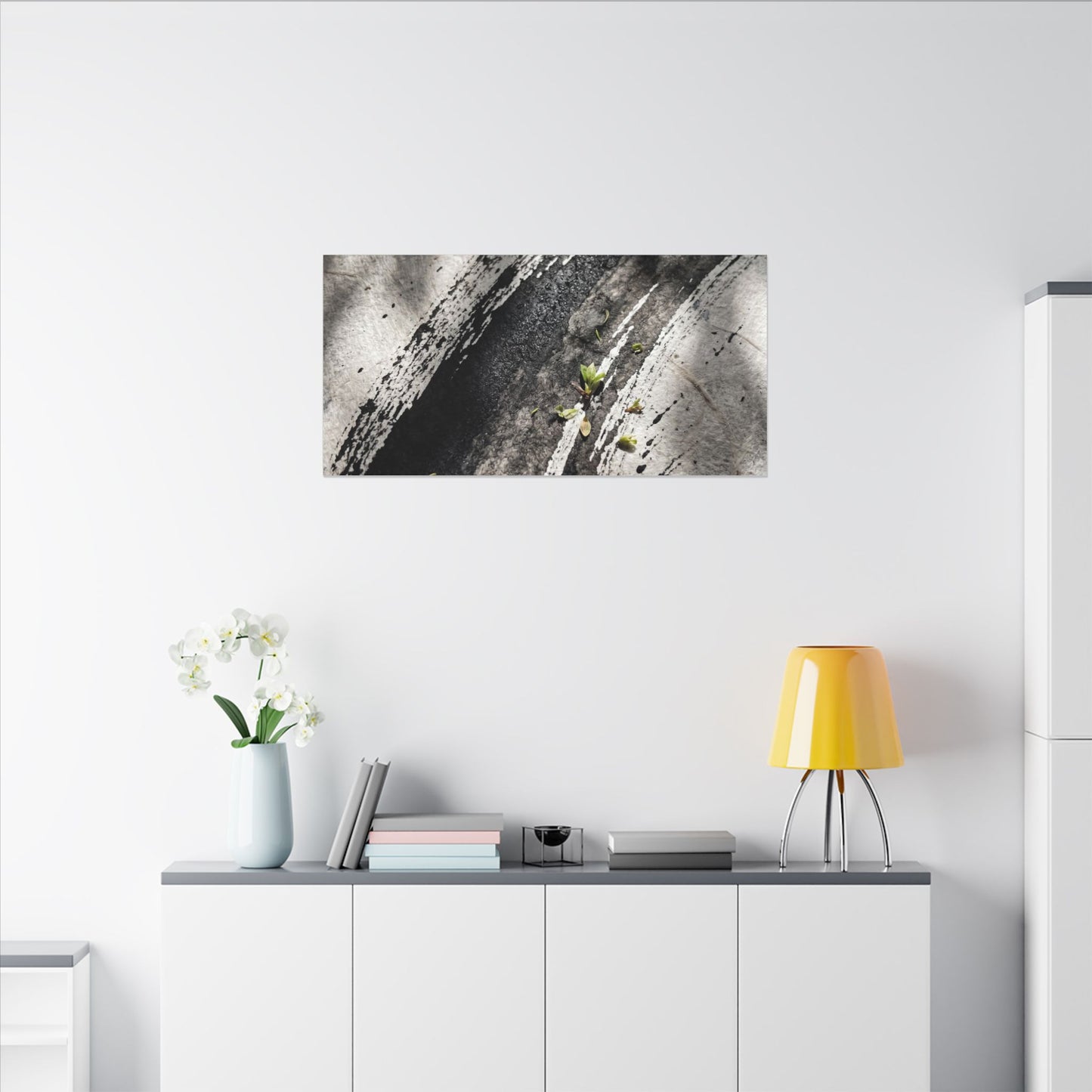 Ink Brushstroke Canvas Art | Spring Dark Japandi Moody Minimal Art