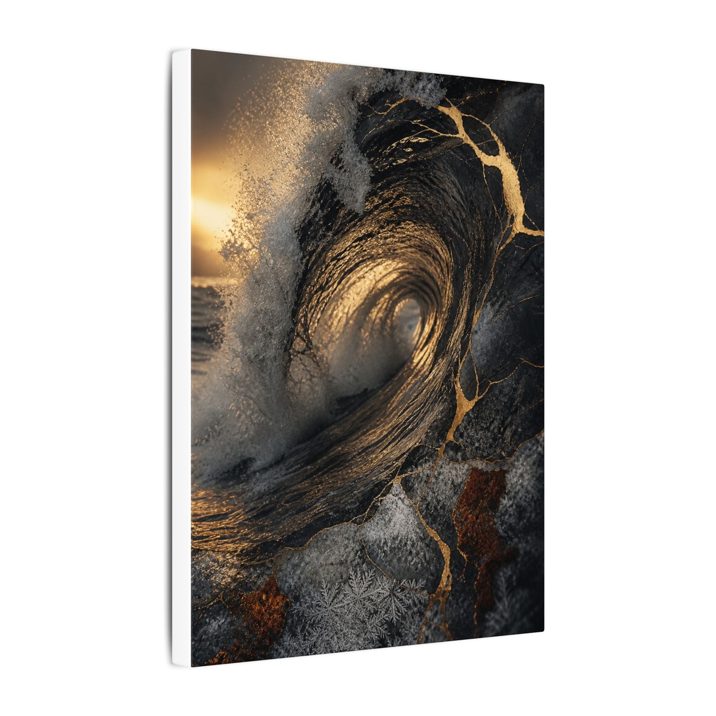 Kanso Ocean Wave Canvas Art - Kintsugi Gold Vein