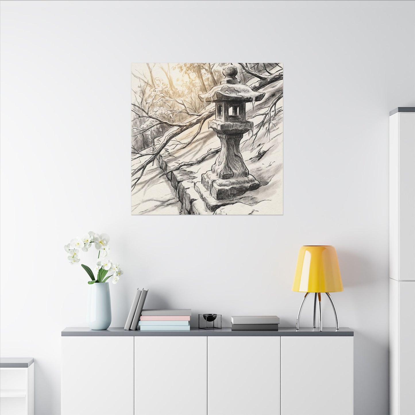 Golden Hour Stone Lantern Canvas Art - Japandi Kanso