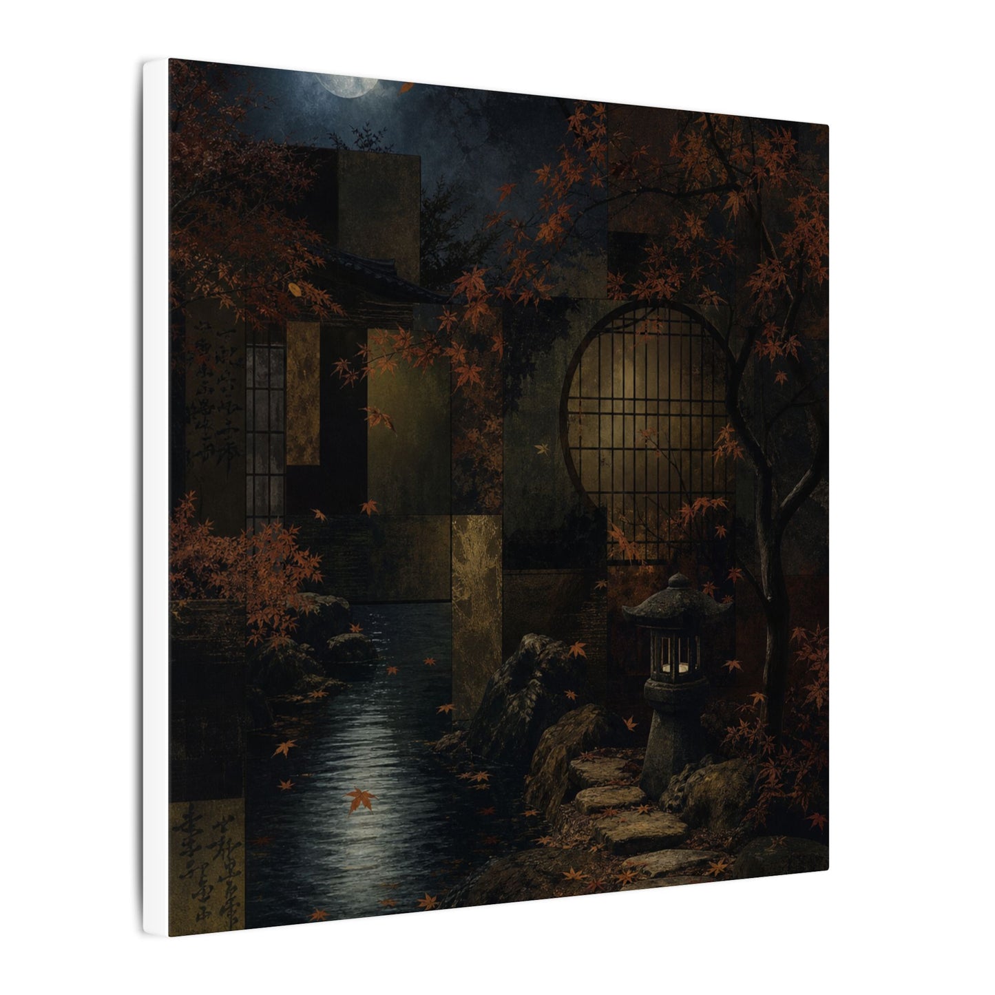 Moonlight Moonlit Garden Canvas Art - Dark Japandi Shibui