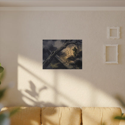 Dark Japandi Moonlit Garden in Golden Hour | Charcoal Ink Canvas Art