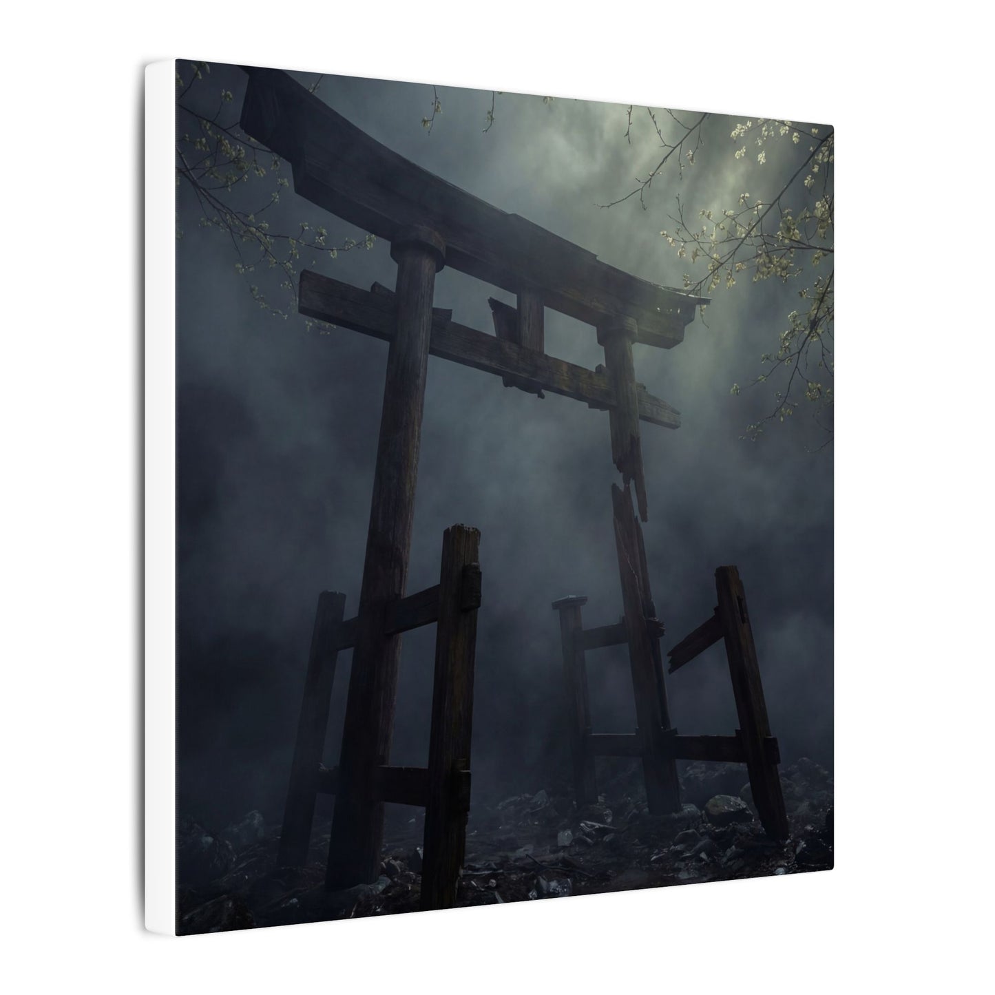 Dark Japandi Torii Gate in Dappled | Moody Minimal Canvas Art