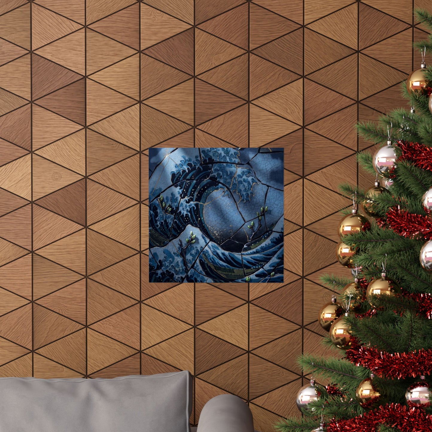 Spring Ocean Wave Crackle Gold Wall Art Print | Healing Decor