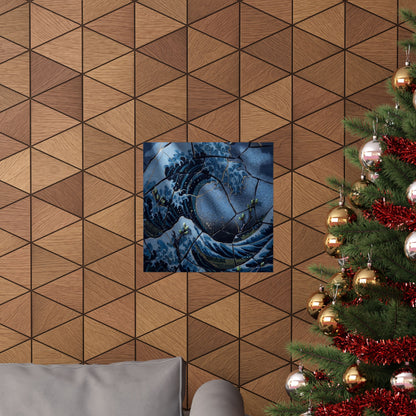 Spring Ocean Wave Crackle Gold Wall Art Print | Healing Decor
