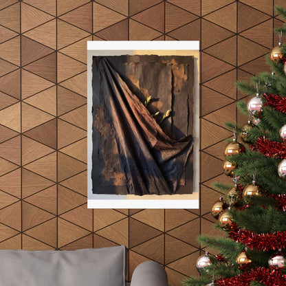 Dark Japandi Silk Drape in Golden Hour | Dark Texture Wall Art Print