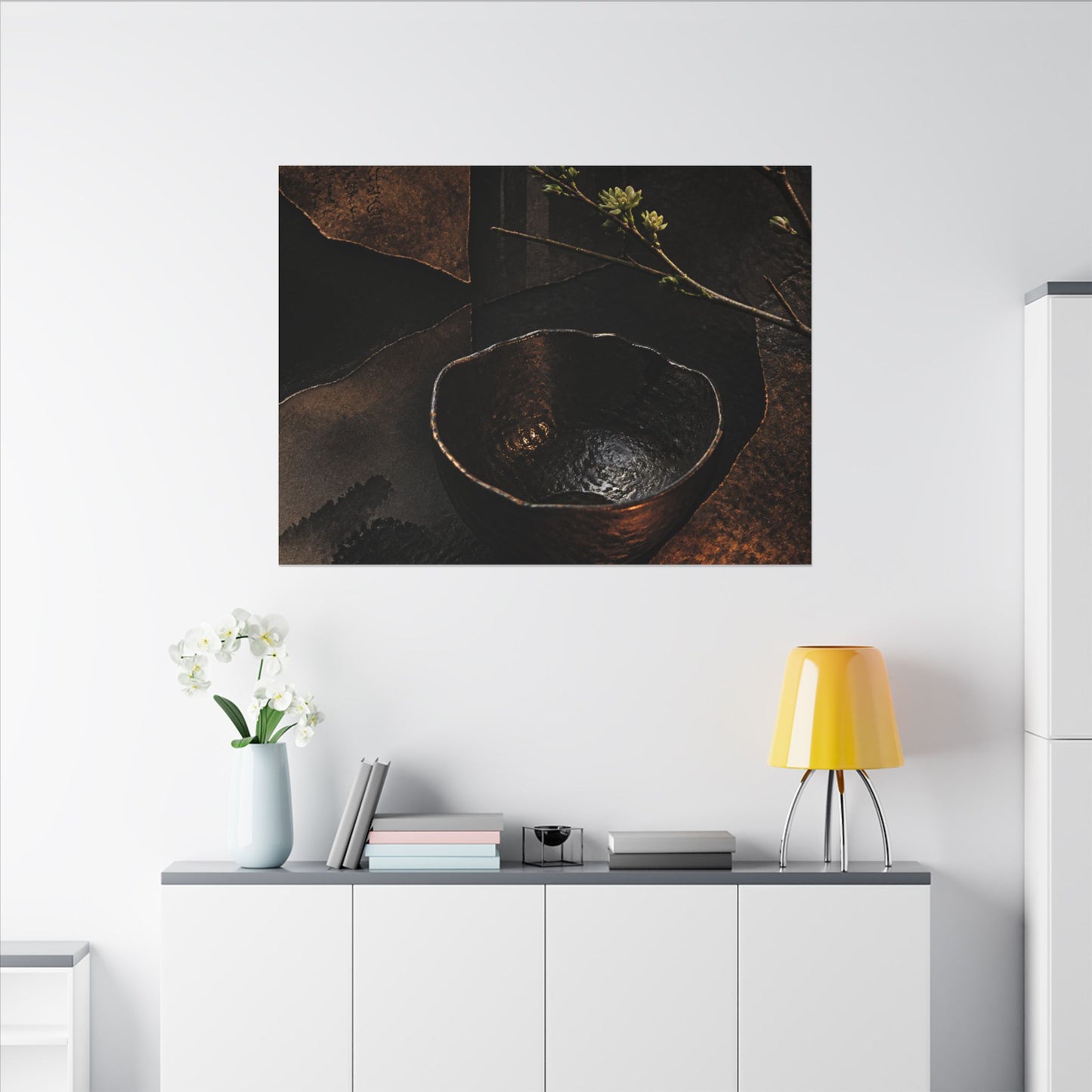 Atmospheric Ceramic Bowl Canvas Art - Shadow Zen Dark Japandi
