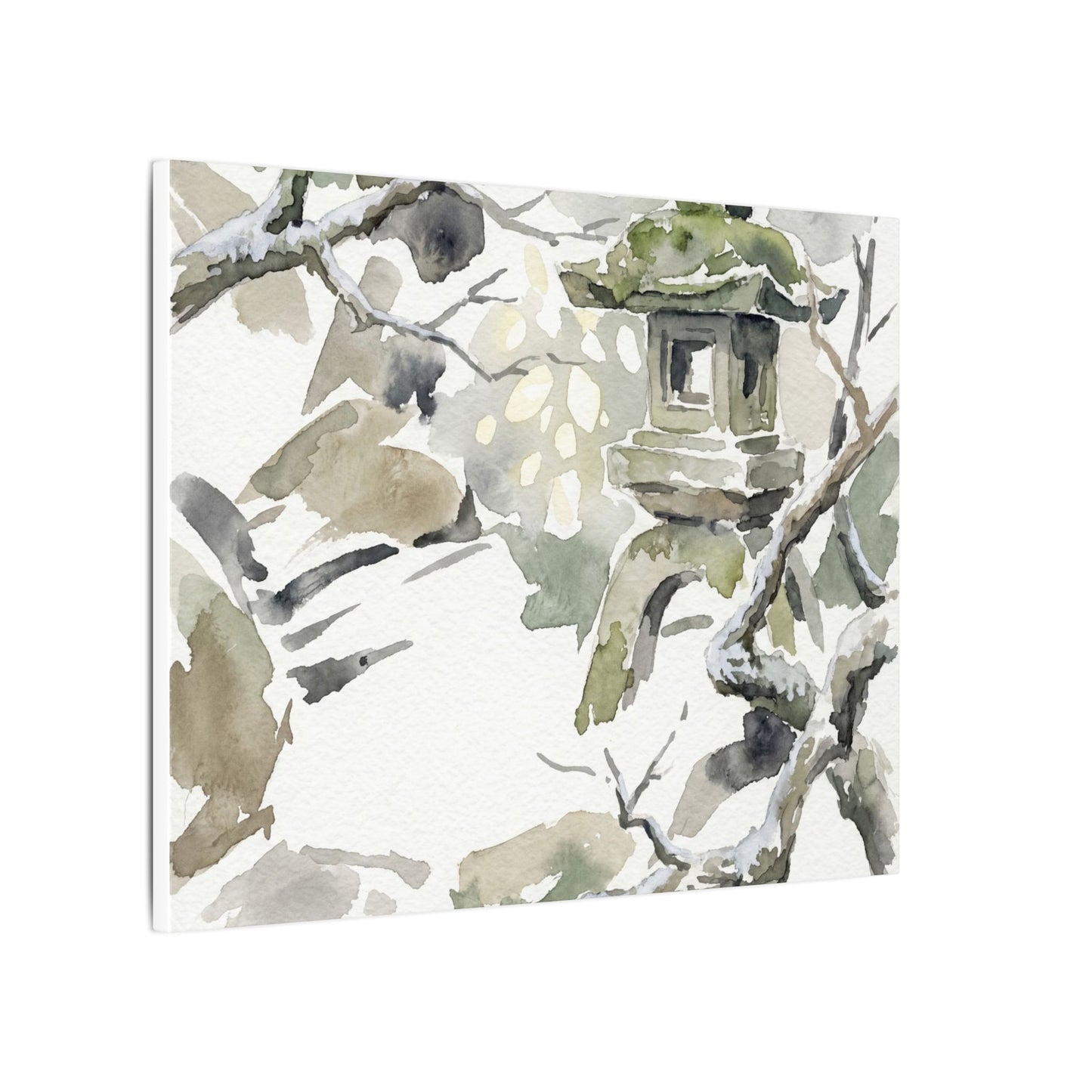 Elegant Stone Lantern Canvas Art - Watercolor Japandi