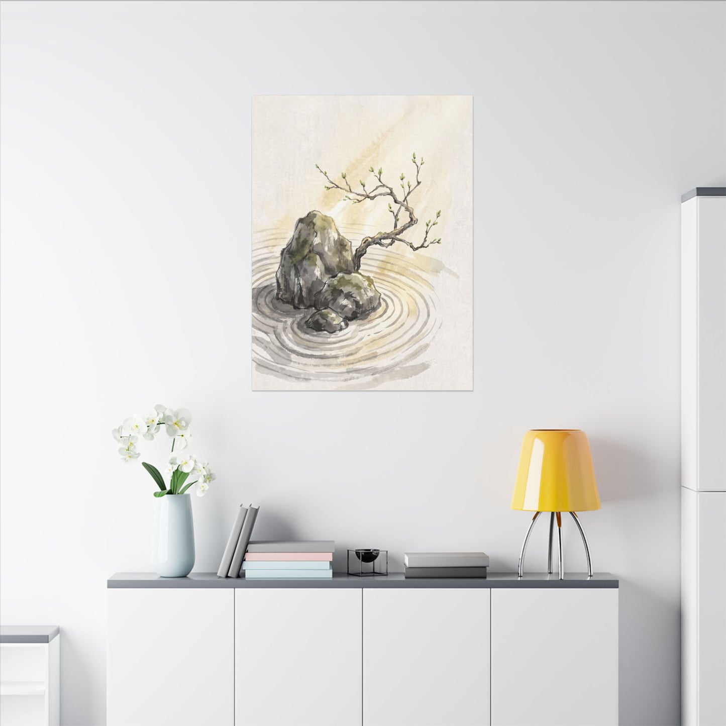 Serene Rock Garden Canvas Art - Sumi E Zen