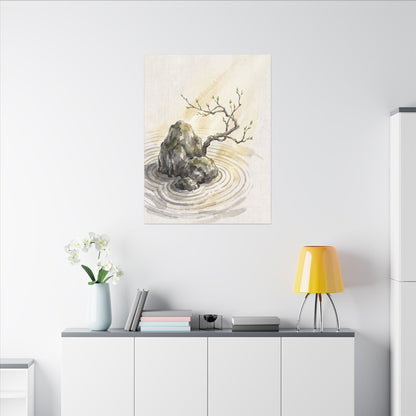 Serene Rock Garden Canvas Art - Sumi E Zen