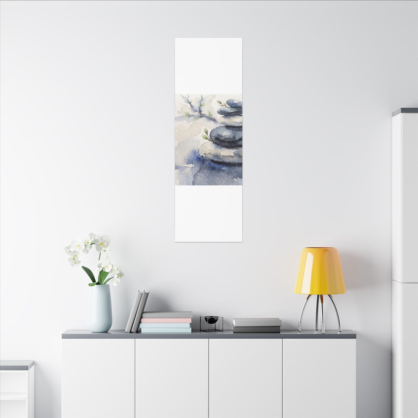 River Stones Watercolor Canvas Art | Cozy Japandi Art
