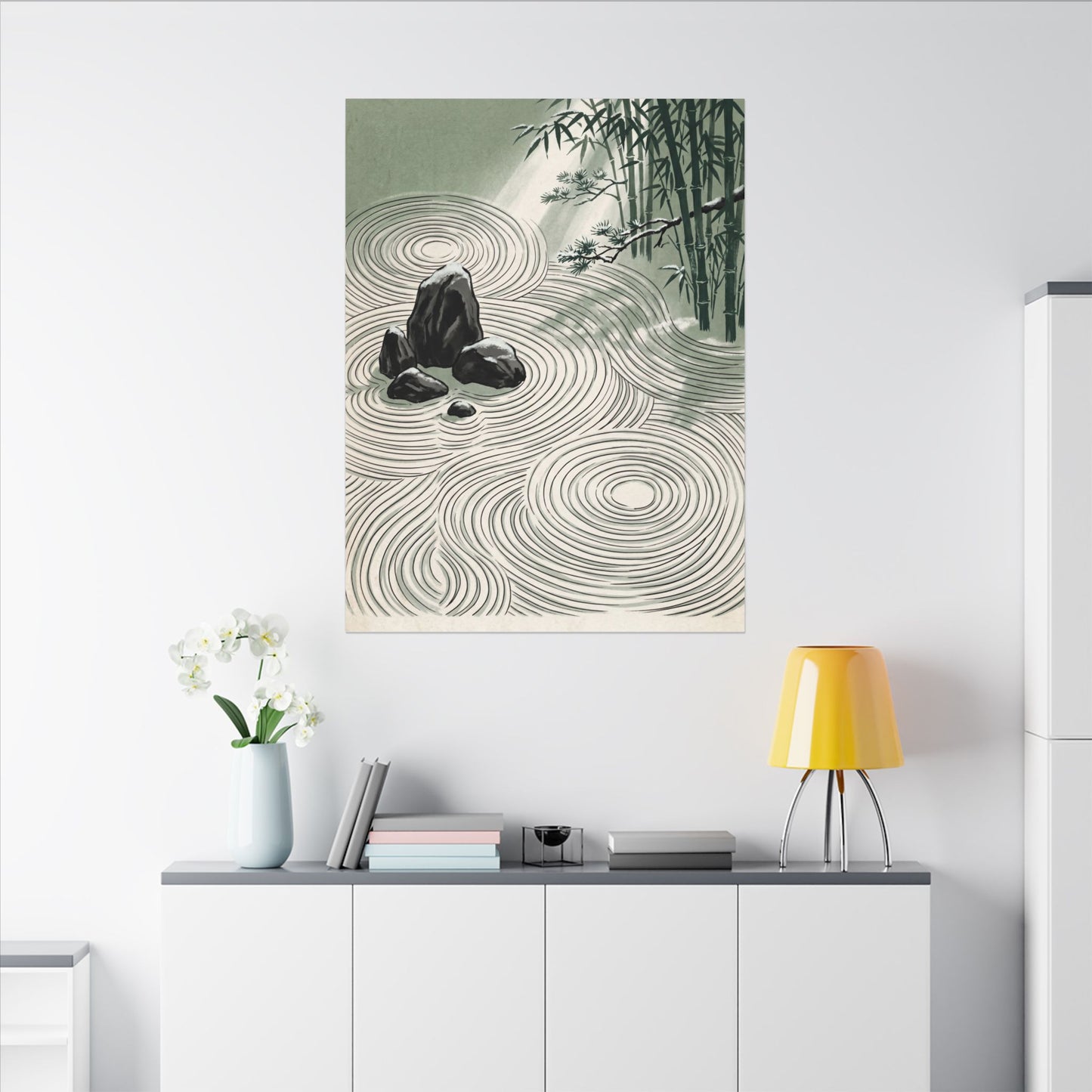 Shibui Rock Garden Canvas Art - Zen Ukiyo E Inspired