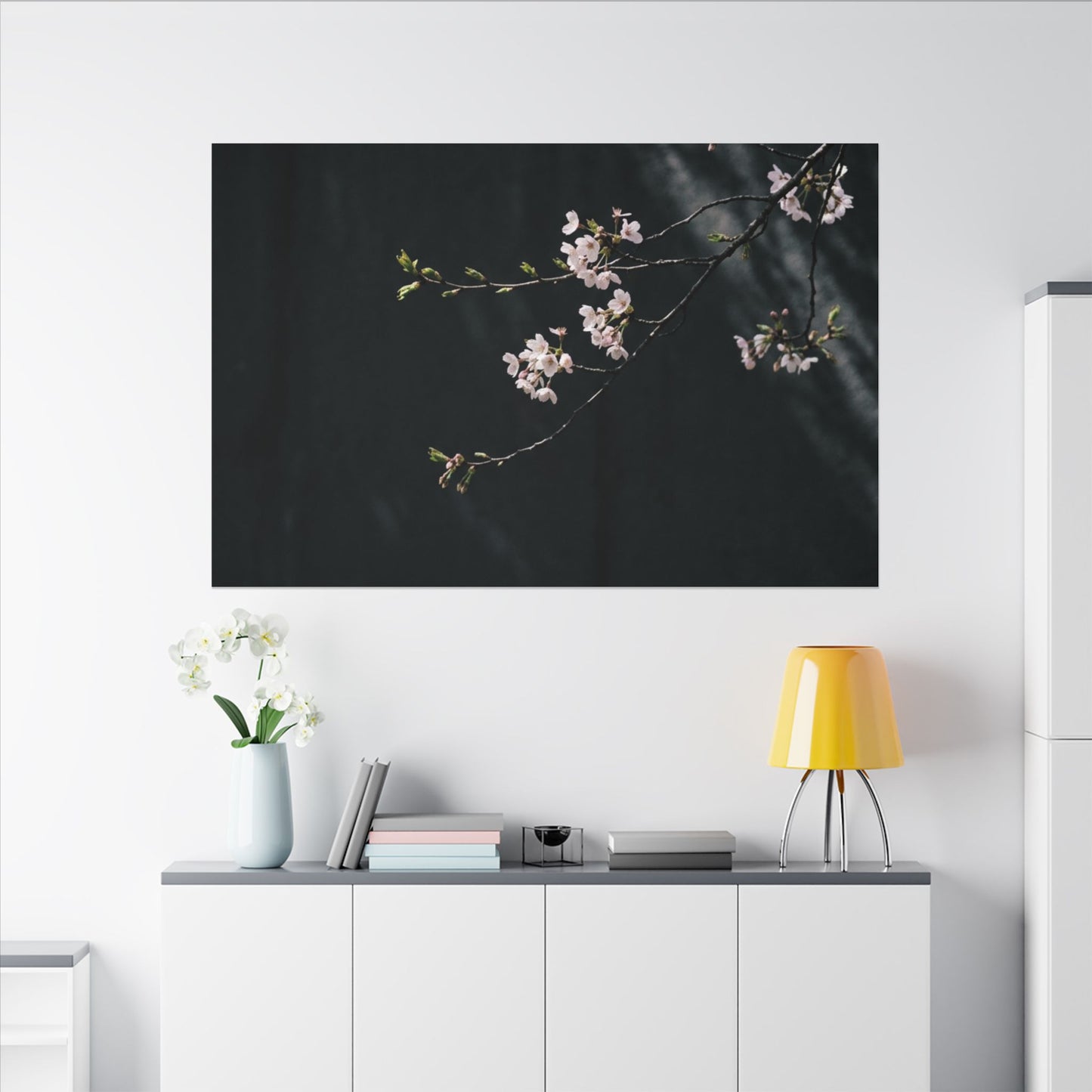 Cherry Blossom Spring Canvas Art | Dark Japandi Sophisticated Design