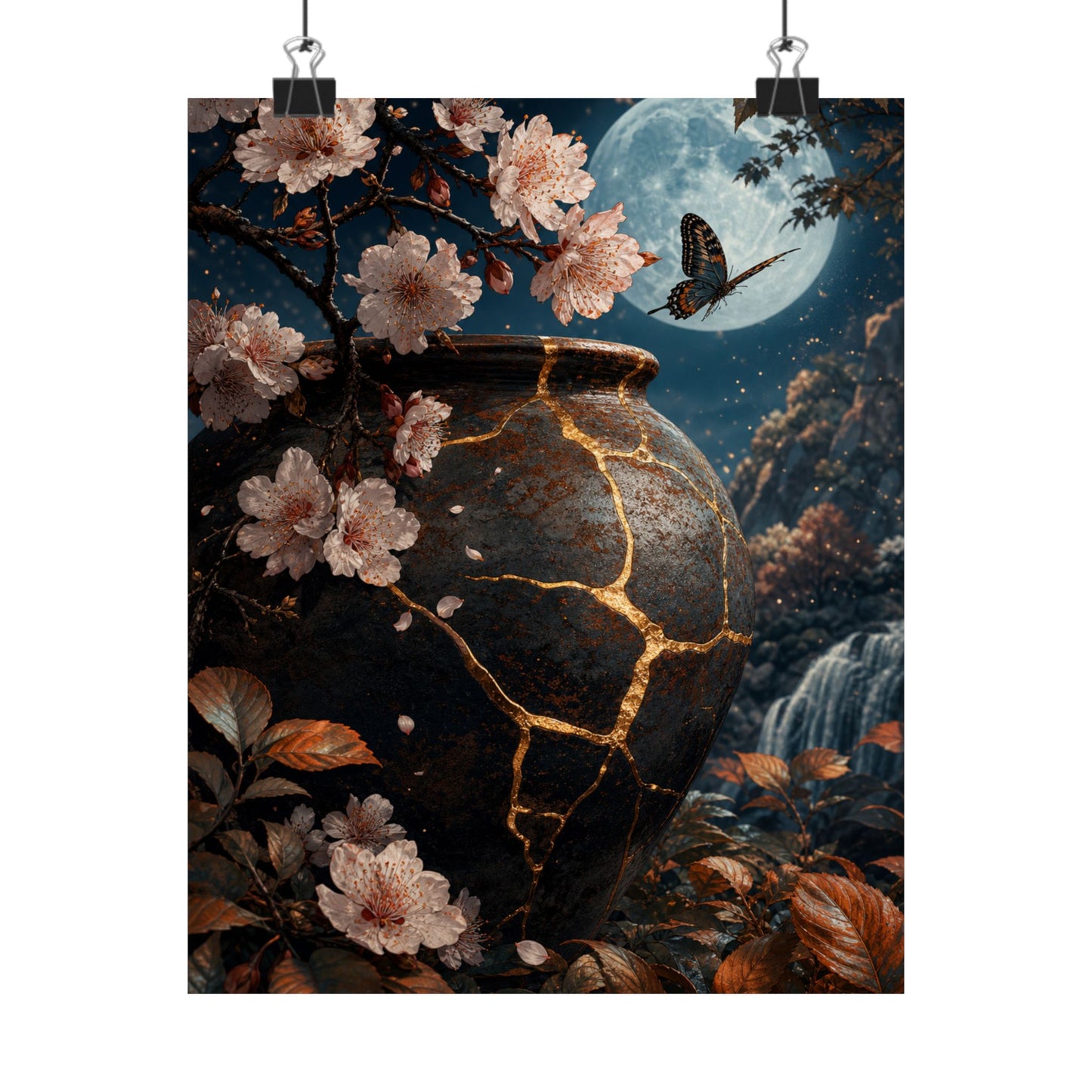 Cherry Blossom Gold Repair Wall Art Print | Beautiful Kintsugi Art