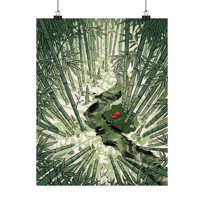 Zen Bamboo Grove in Overcast | Ukiyo E Inspired Wall Art Print