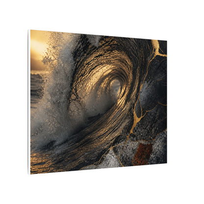 Kanso Ocean Wave Canvas Art - Kintsugi Gold Vein