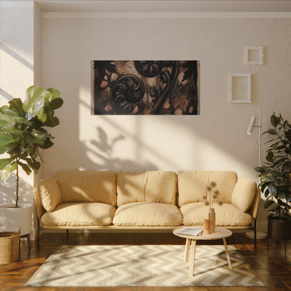 Mono No Aware Fern Unfurling Canvas Art - Dark Japandi Charcoal Ink
