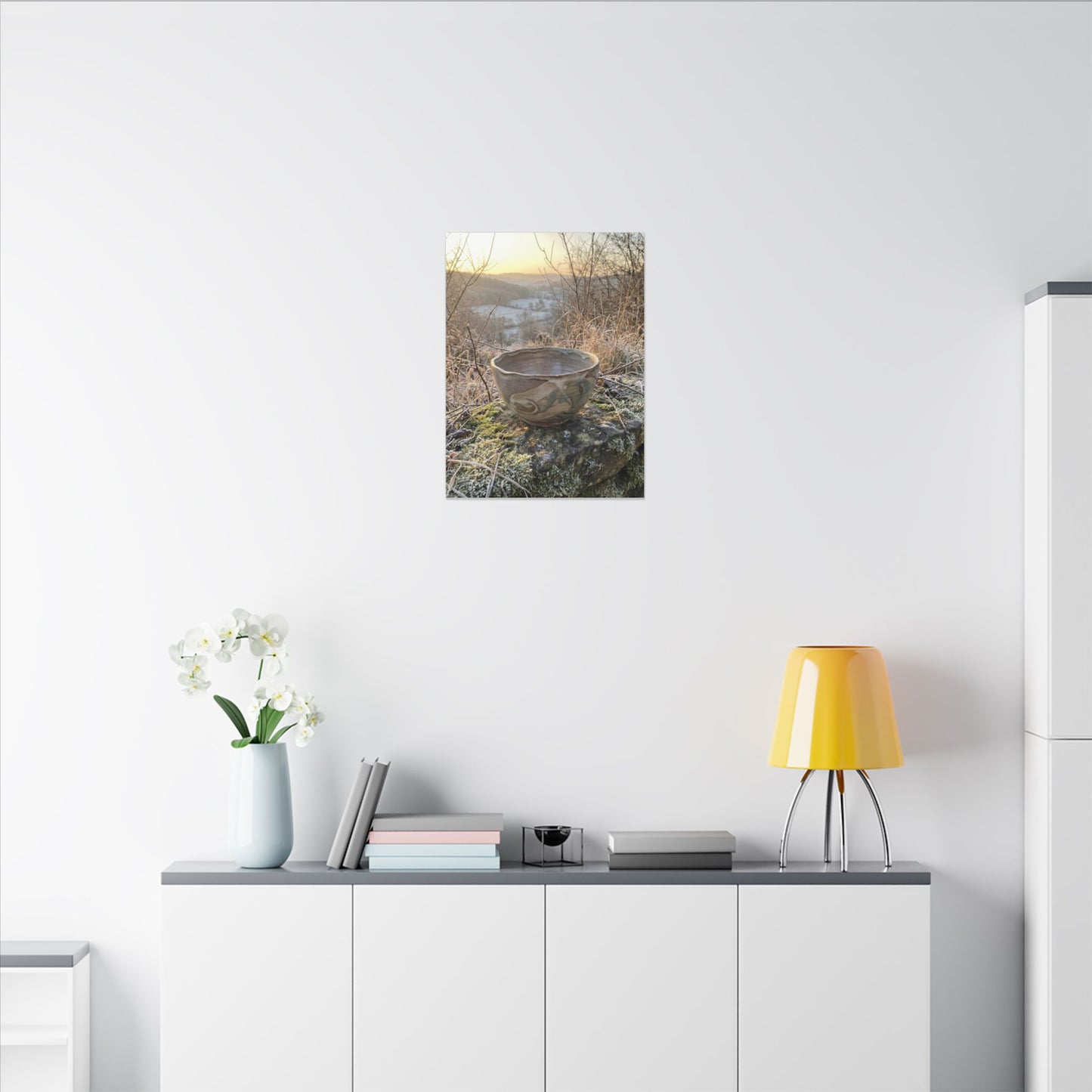 Golden Hour Ceramic Bowl Canvas Art - Japandi Shibui