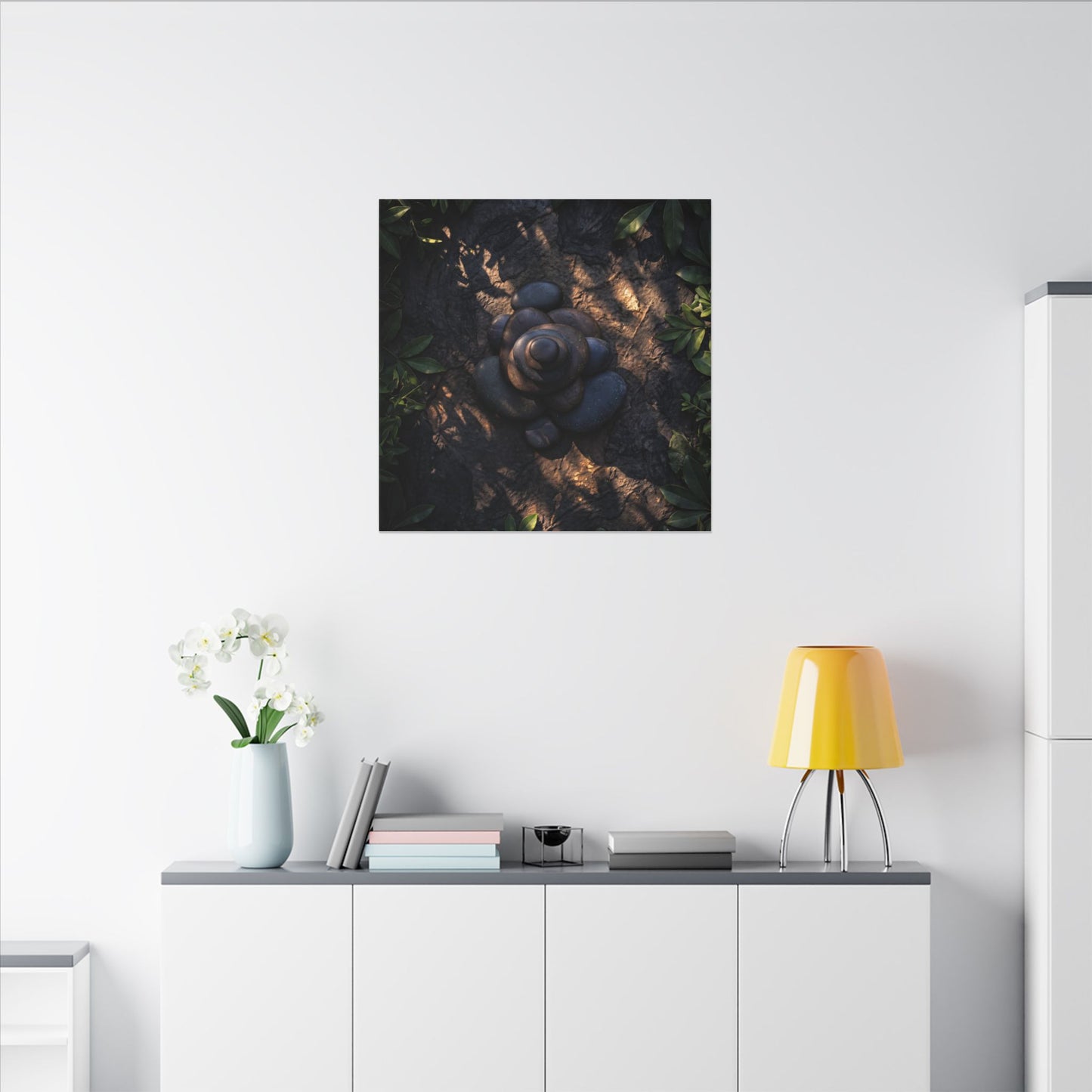 Ma River Stones Canvas Art - Dark Japandi Dark Texture