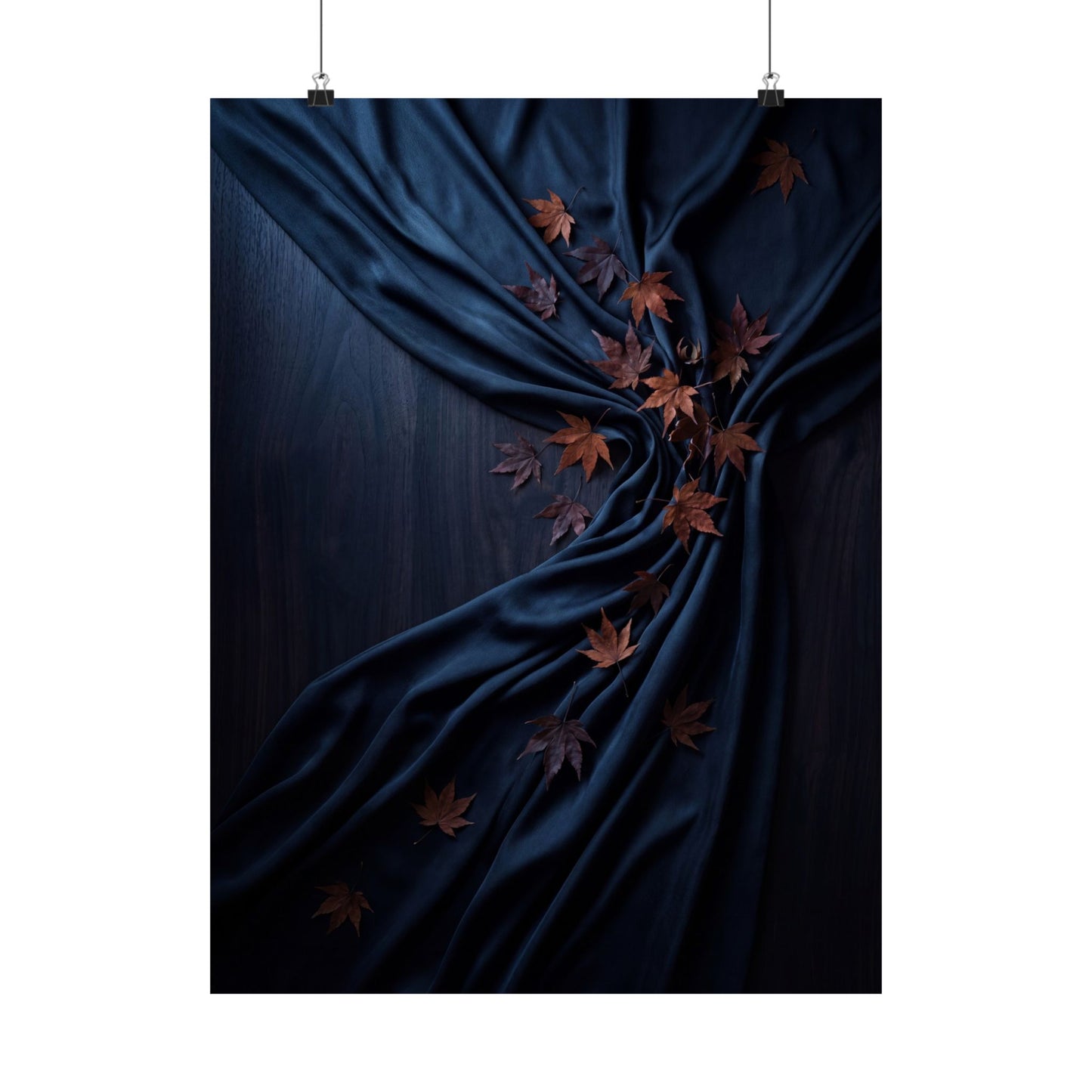 Dark Japandi Silk Drape in Moonlight | Moody Minimal Wall Art Print